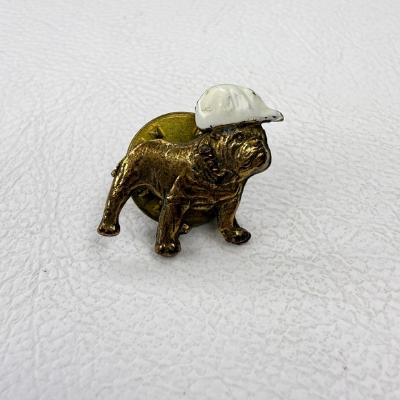 Ballou Bulldog Pin Brass Dog with Hard Hat Lapel Brooch Animal Lover Gift - Picture 1 of 5
